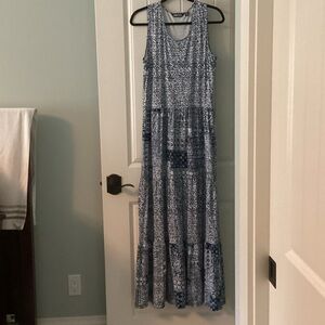 Lands' End Navy Patterned Maxi Dress